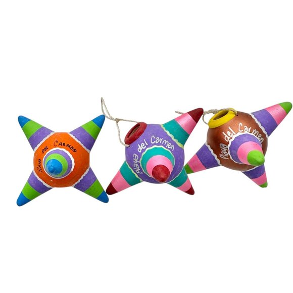 Playa del Carmen Mexican Clay Star Pinata Ornaments Set Of 3 Multicolor 3.5" Dia - Picture 1 of 5